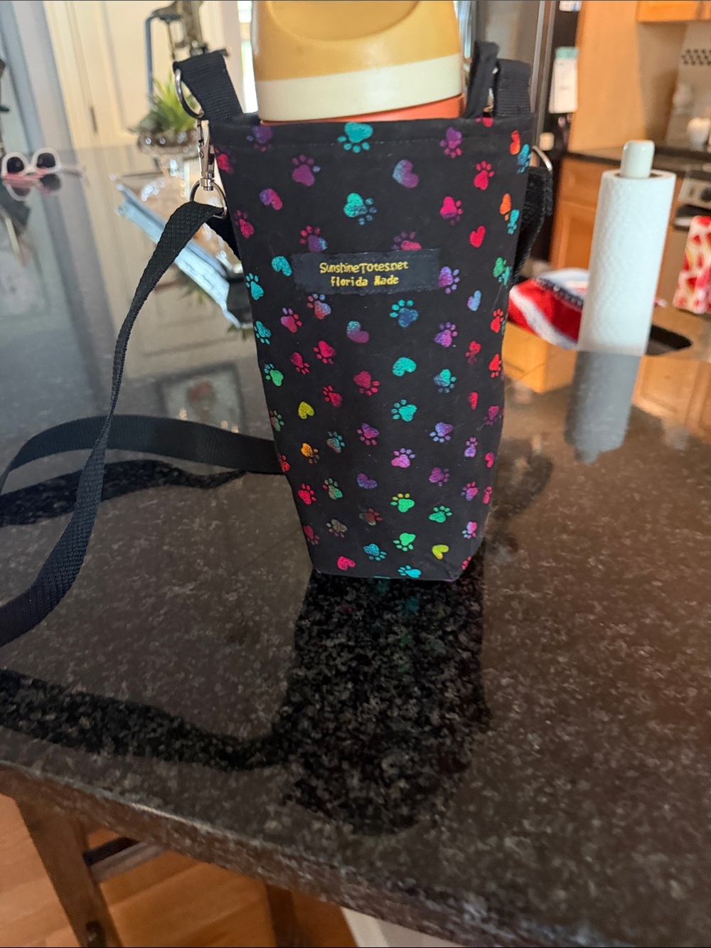 Sunshine Toesnset Florida Made Paw Print Crossbody Bottle Holder
